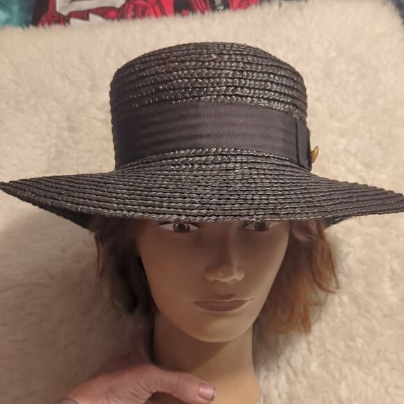 Vintage Wide Brim Ribbon Band Straw Sun Hat - Picture 2 of 11